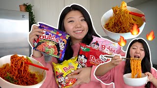 KOREAN RAMEN HAUL Trying Every Samyang Buldak Noodle Flavor 🔥 mukbang amp cooking [upl. by Ellevel722]