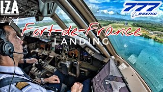 B777 FDF 🇨🇵 FortdeFrance  LANDING 10  4K Cockpit View  ATC amp Crew Communications [upl. by Cindy]