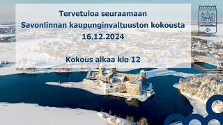 Savonlinnan kaupunginvaltuuston kokous 28102024 [upl. by Dusa]