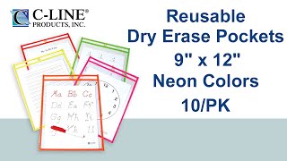 Reusable Dry Erase Pockets Assorted Neon Colors 9 x 12 10PK  CLine Products  40810 [upl. by Gamin]