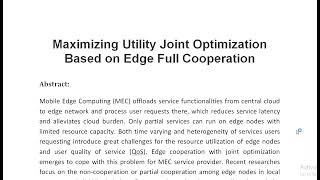 Maximizing Utility Joint Optimization Based on Edge Full Cooperation [upl. by Maible140]