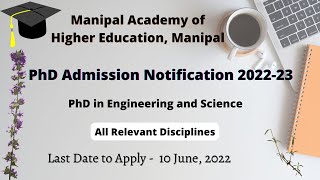 MAHE Manipal  PhD Admission Notice  2022 [upl. by Erbas311]