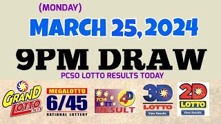 Lotto Result Today 9pm draw March 25 2024 655 645 4D Swertres Ez2 PCSOlotto [upl. by Samot]