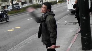 Schizophrenic Homeless Man Shouting and Slapping Himself at the Bus Stop [upl. by Anomer]