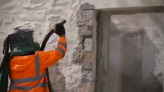 Sandblasting paint off of stone [upl. by Macleod]