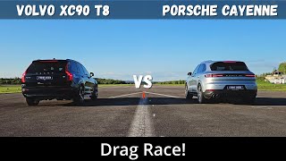 2024 Volvo XC90 T8 Recharge 455hp vs 2024 Porsche Cayenne EHybrid 470hp  Drag Race  4K [upl. by Cinnamon]