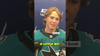 Asking NHL rookies Josh Doan amp Will Smith if they collect hockey cards sanjosesharks utahhc [upl. by Anneiv982]