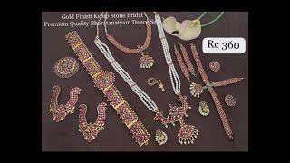 Gold Finish Kemp Stone Bharathanatyam Set Beads Long mala Rose Finish Neck set Jimiki Collection [upl. by Doniv952]