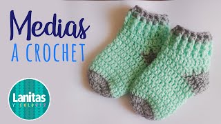 Medias tejidas a crochet MODELO SENCILLO  Crochet slippers socks for babies  Lanitas y Colores [upl. by Ogden]