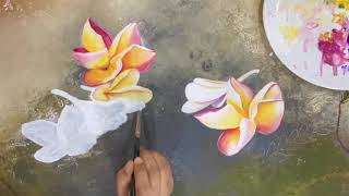 Painting frangipani flowers  easy frangipani acrylic painting  how to paint frangipani [upl. by Vange]