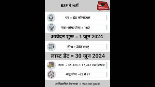 BSF 10th Pass Recruitment 2024  BSF SI ASI Constable Clerk Steno Tradesman  BSF Bharti 2024 [upl. by Nasus235]