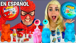 Mukbang Giant Blue Food vs Black Food Challenge 핑크 푸드 챌린지  주먹밥 교촌 허 치킨먹방 SpiderMan Hulk Frozen Elsa [upl. by Greyso]