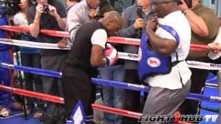 Floyd Mayweather vs Robert Guerrero Mayweather full mitt workout wRoger Mayweather [upl. by Attenahs]