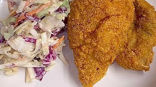 Fried Haddock Fish and Coleslaw [upl. by Ahsiekit]