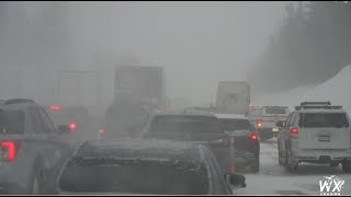 Insane blizzard slams California  Strands hundreds on Donner Pass Atmospheric River D2  4k [upl. by Gilbertine210]