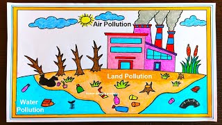 air water and land pollution drawing poster in simple easy steps  science drawing academy [upl. by Nnylharas]