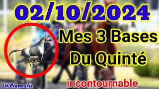 Pronostics PMU Mes 3 bases incontournable MERCREDI 02 OCTOBRE 2024 [upl. by Saito]