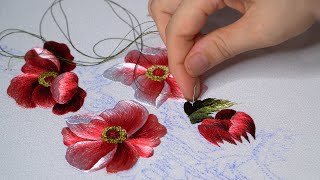 Embroidery 16 Pink wildflower embroidery with shiny silk thread color mix [upl. by Tybie356]