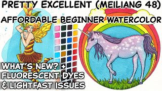 MeiLiang 48 PRETTY EXCELLENT WATERCOLOR REVIEW vs 36 Compare Paul Rubens Lightfast Issues Dye Test [upl. by Ihsoyim]