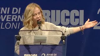 GIORGIA MELONI quotLA SINISTRA PENSAVA CHE DURASSIMO 6 MESI POI SI SONO SVEGLIATI TUTTI SUDATIquot [upl. by Nyloj]