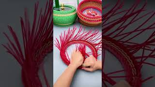 How to craft lid for rattan basket crochet rattan diy handmadetoran handmade handweaving [upl. by Barcot]