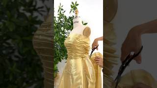 Making a corset strapless light gold mini dress with bow dress corset fashiondesigner sewing [upl. by Ylrebma]