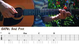 Line without a hook  Ricky Montgomery  BASIC Acoustic Fingerstyle Guitar tabs chords tutorial [upl. by Eelyr]