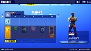 FORTNITE BATTLE ROYALE  SEASON 4 BATTLE PASS ALL SKINSEMOTES [upl. by Yasdnyl]