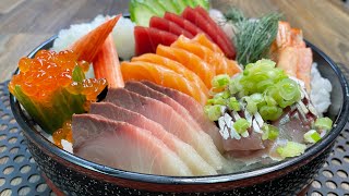 FRESH SASHIMI lN SUSHI RICE BOWL  Mixed Sashimi Sushi Rice Bowl  The Cooking World With Arnold [upl. by Asia]