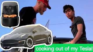 Cooking with Friends in My Tesla Model 3 – Fridge amp Air Fryer Edition [upl. by Fortunia]