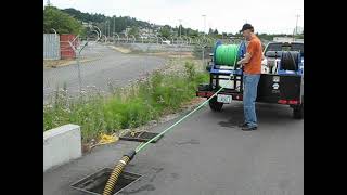 Jetter Trailer Eagle3004018 18gpm4000psi jetting a 12inch storm line [upl. by Ocicnarf324]