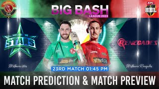 BBL 2024 23rd Match Prediction amp Pitch Report Melbourne Stars vs Melbourne Renegades  MLS vs MLR [upl. by Cacie]