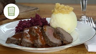 Sauerbraten mit Rotkohl und Knödel  Chefkochde [upl. by Argile45]