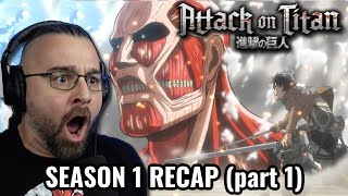 ATTACK ON TITAN SEASON 1 REACTION RECAP Part 1 Shingeki No Kyojin [upl. by Eirojram]