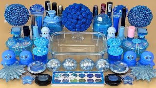 BLUE SLIME  Mixing makeup and glitter into Clear Slime Satisfying Slime Video [upl. by Assereht]