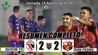 EMPATE Quiché FC 2 Vs San Pedro 2  Jornada 14  Apertura 2024 Primera División RESUMEN COMPLETO [upl. by Erreit]