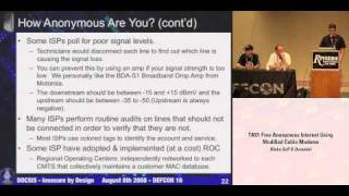 DEFCON 16 Free Anonymous Internet Using Modified Cable Modems [upl. by Winebaum]