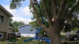 142 Cutting Firewood with Genie 5030 Boom Lift [upl. by Devlen]