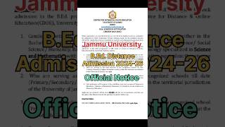 BEd Distance Admission 202426 Start 😱BEd Admission Openjammuuniversity admission shorts [upl. by Melantha970]