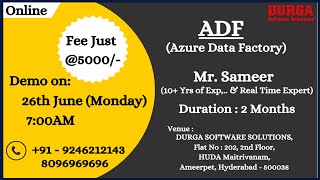 ADF Azure Data Factory Online Training  DURGASOFT [upl. by Ortrude]