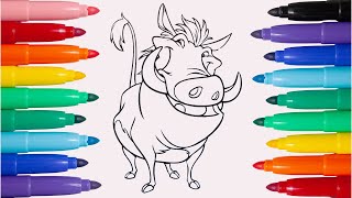 Il Re Leone  Pumbaa da colorare  Colori e disegni per bambini  Pumbaa Tutorial [upl. by Eked711]