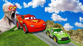 TRANSPORTING PIXAR CARS amp FRUITS WITH COLORED amp JOHN DEERE vs CLAAS vs TRACTORS  BeamNGdrive 962 [upl. by Lesli]