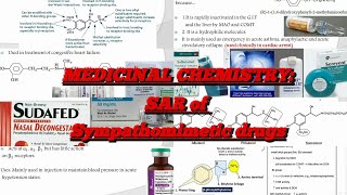 9MEDICINAL CHEMISTRY SAR of Sympathomimetic drugs Adrenergic Agonist SYMPATHETIC SYSTEM AGONIST [upl. by Asetal964]