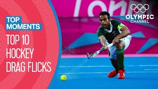 Top 10 Mens Hockey Drag Flicks at the Olympics  Top Moments [upl. by Fianna]