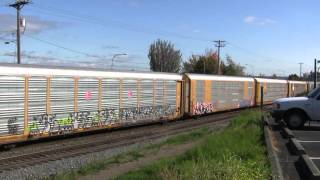 BNSF 4587 Leads An Stack Autorack Train  Old Town Tacoma WA w Canon HF11 [upl. by Jamnes28]