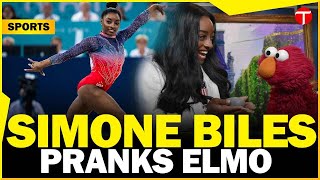 Simone Biles takes side in Elmos feud with Rocco at Paris Olympics 2024 [upl. by Arrimat]