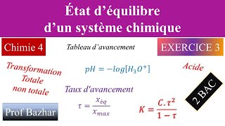 exercice 3 État d’équilibre dun système chimique 2bac biof [upl. by Annatnom330]