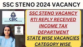 SSC STENO 2024 VACANCIES  SSC STENO CBIC VACANCIES  SSC STENO 2024 GRADE C amp D INCOME TAX VACANCY [upl. by Retsof]