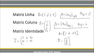 Tipos de Matrizes  Matriz Linha Matriz Coluna Matriz Identidade [upl. by Guadalupe]