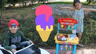 متجر ايسكريم  ice cream shop  sewar Pretend Play with ICE CREAM Drive Thru Toy Store  outdoor [upl. by Nayt]